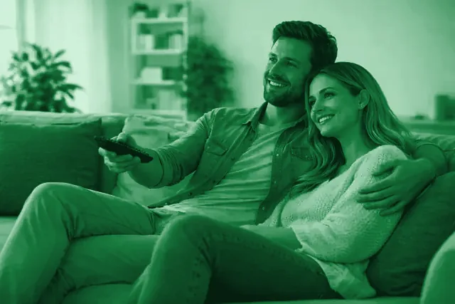 A family watching RIPTV on the living-room television