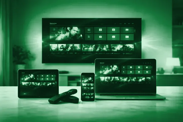 RIPTV playing on a smart TV, tablet, laptop and phone at once